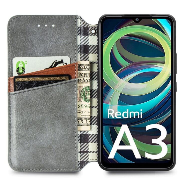 Чохол Deexe Rhombus Wallet для Xiaomi Redmi A3 - Grey: фото 2 з 10