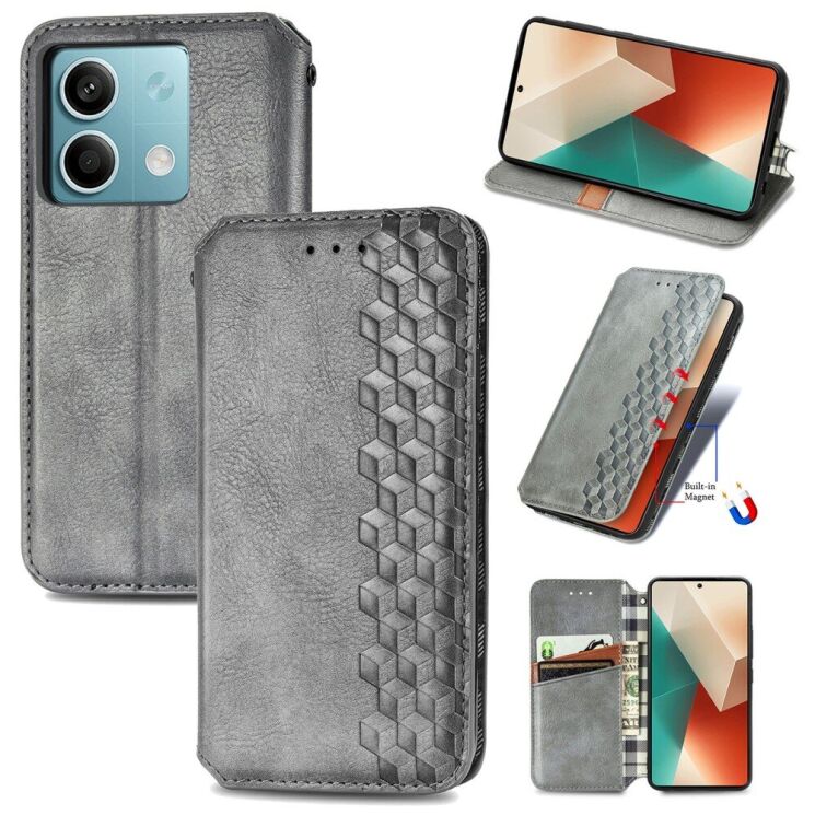 Чохол Deexe Rhombus Wallet для Xiaomi Redmi Note 13 5G - Grey: фото 4 з 10