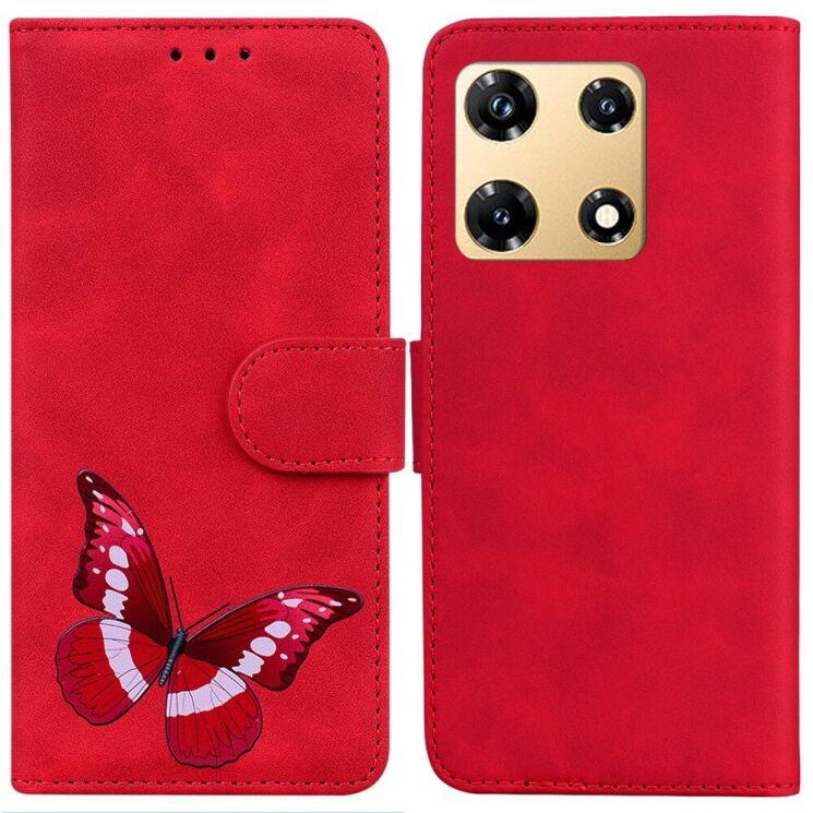 Чехол-книжка Deexe Butterfly Pattern для Infinix Note 30 Pro - Red: фото 1 из 8