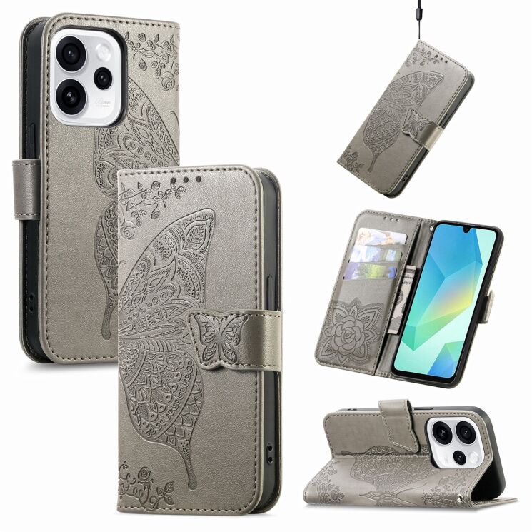 Чехол-книжка с рисунком UniCase Butterfly Pattern для OPPO Reno 15 F/FS - Grey: фото 5 из 8