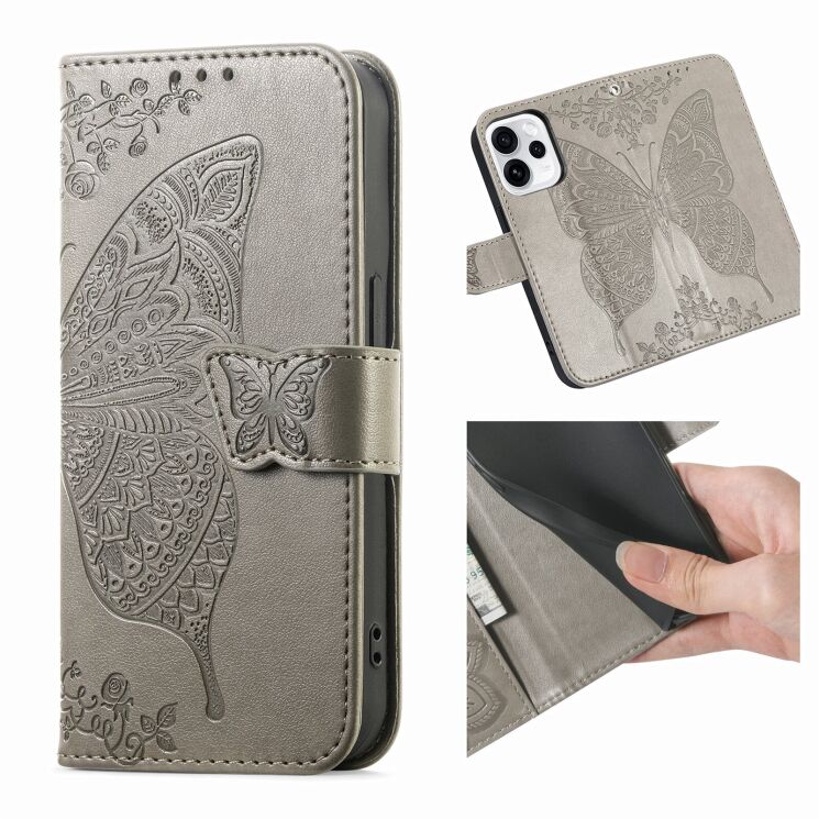 Чехол-книжка с рисунком UniCase Butterfly Pattern для OPPO Reno 15 F/FS - Grey: фото 3 из 8