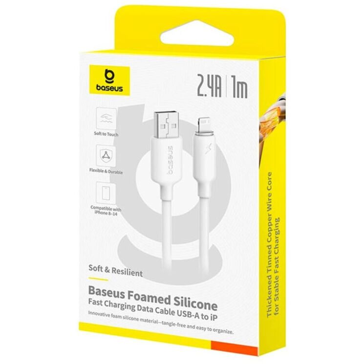 Кабель Baseus Foamed Silicone USB to Lightning (2.4A, 1m) E0426901 - White: фото 2 з 3
