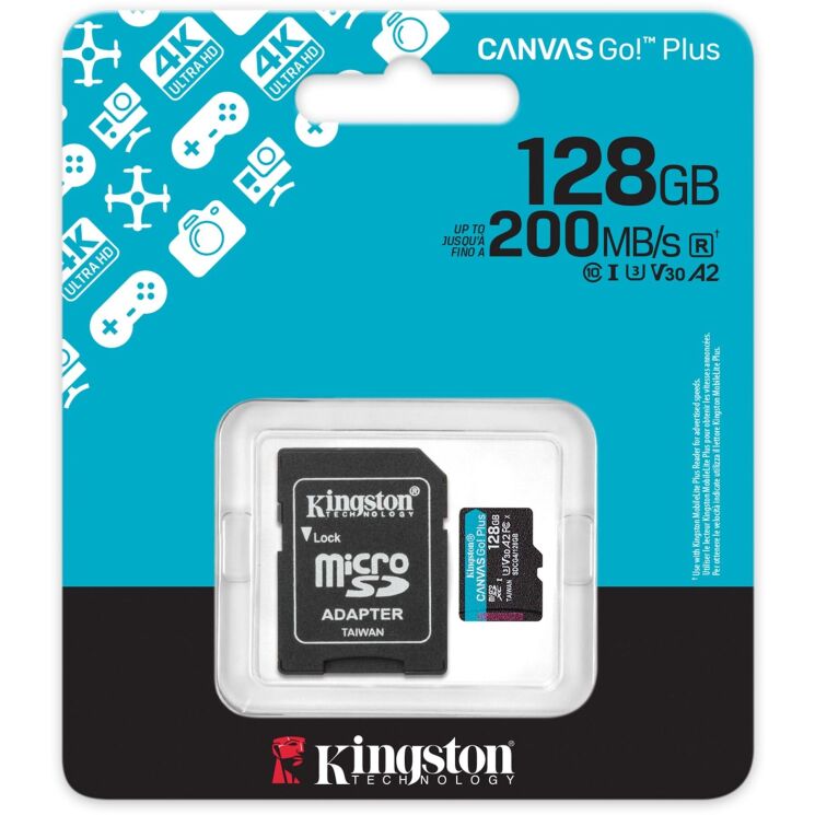 Карта памяти Kingston MicroSDXC Canvas Go Plus Gen4 128GB UHS-I U3 V30 A2 R200 + адаптер (SDCG4/128GB) - Black: фото 3 из 3