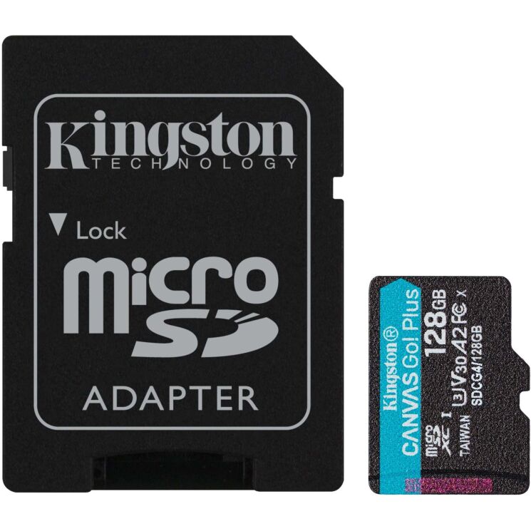 Карта памяти Kingston MicroSDXC Canvas Go Plus Gen4 128GB UHS-I U3 V30 A2 R200 + адаптер (SDCG4/128GB) - Black: фото 1 из 3