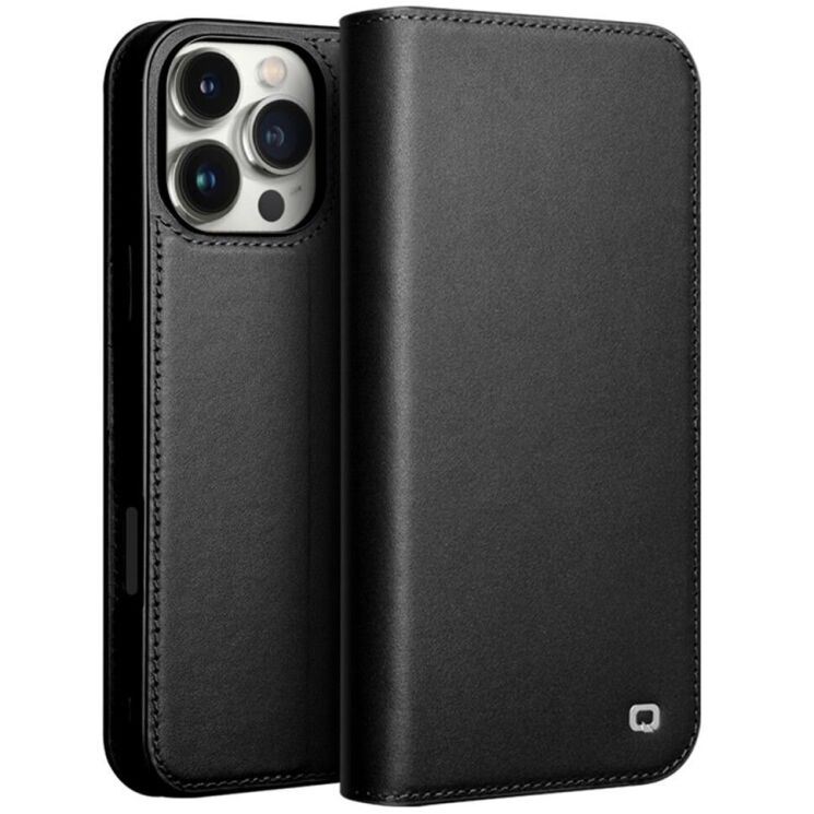 Кожаный чехол QIALINO Wallet Case для Apple iPhone 16 Pro - Black: фото 1 из 8