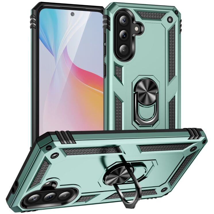 Противоударный чехол с подставкой Deexe Armor Case для Samsung Galaxy A37 (A376) - Blackish Green: фото 1 из 7
