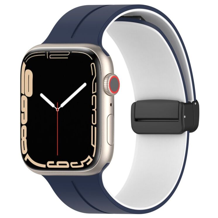Ремінець Deexe Color Soft Line для Apple Watch 46 / 45 / 44 / SE 44 / 42 (Series 1-3) / Ultra / Ultra 2 / Ultra 3 - Midnight Blue / White: фото 5 з 7