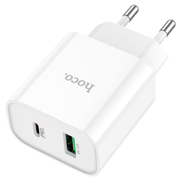 Сетевое зарядное устройство Hoco C80A Plus Rapido PD20W+QC3.0 + кабель Type-C to Lightning - White: фото 6 из 14