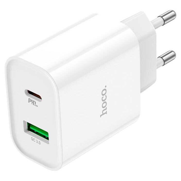 Сетевое зарядное устройство Hoco C80A Plus Rapido PD20W+QC3.0 + кабель Type-C to Lightning - White: фото 8 из 14