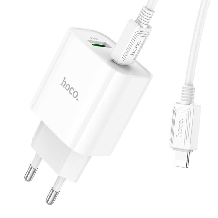 Сетевое зарядное устройство Hoco C80A Plus Rapido PD20W+QC3.0 + кабель Type-C to Lightning - White: фото 3 из 14