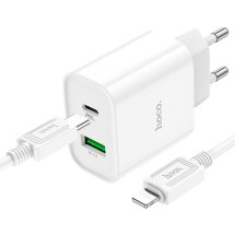 Сетевое зарядное устройство Hoco C80A Plus Rapido PD20W+QC3.0 + кабель Type-C to Lightning - White: фото 1 из 14