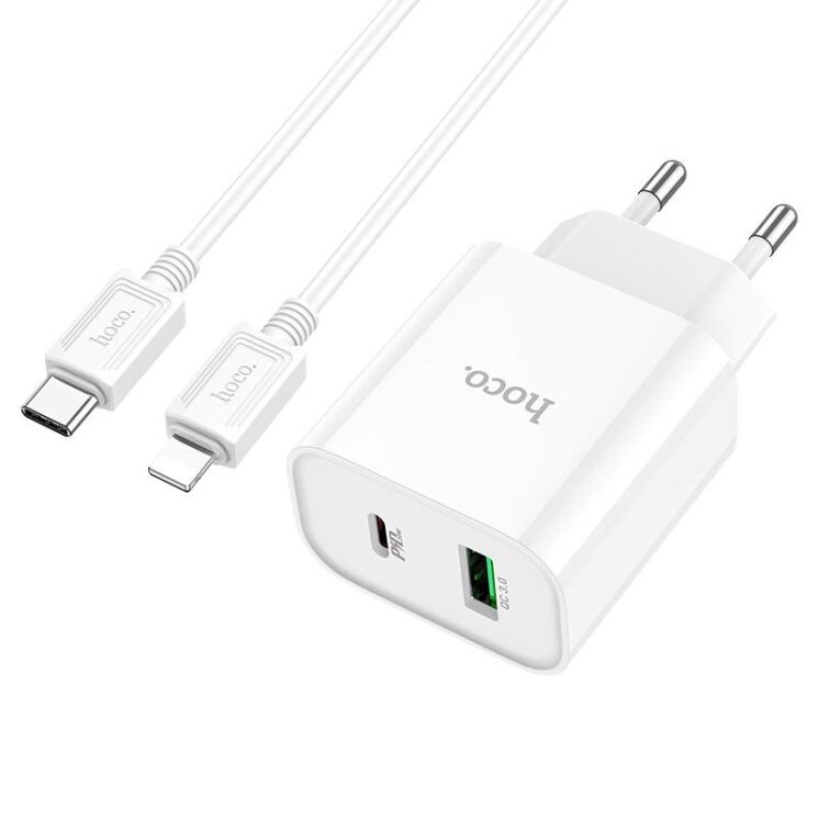 Сетевое зарядное устройство Hoco C80A Plus Rapido PD20W+QC3.0 + кабель Type-C to Lightning - White: фото 4 из 14