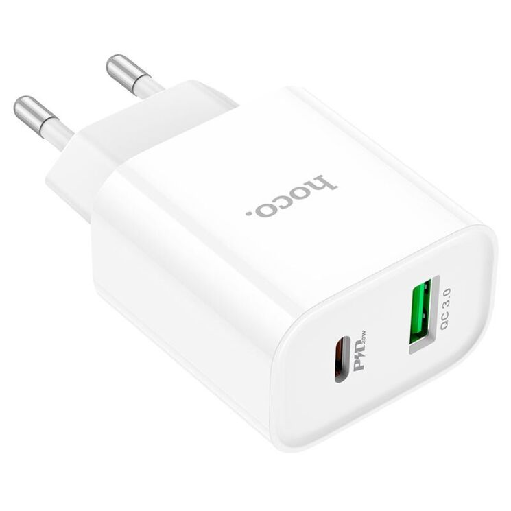 Сетевое зарядное устройство Hoco C80A Plus Rapido PD20W+QC3.0 + кабель Type-C to Lightning - White: фото 9 из 14