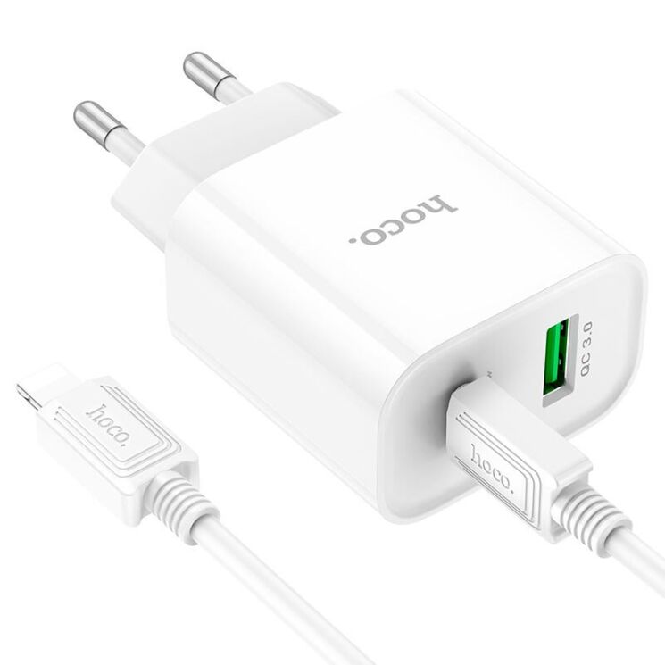 Сетевое зарядное устройство Hoco C80A Plus Rapido PD20W+QC3.0 + кабель Type-C to Lightning - White: фото 2 из 14