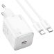 Мережевий зарядний пристрій Hoco N40 Mighty 1C PD20W + кабель Type-C to Type-C - White (346140W). Фото 1 з 5