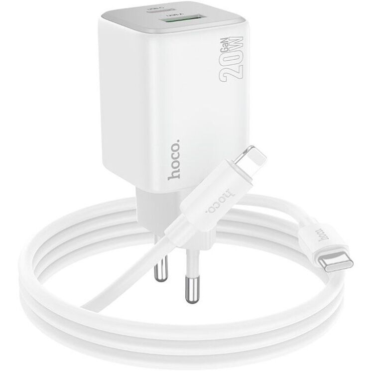 Сетевое зарядное устройство Hoco N41 PD20W+QC3.0 + кабель Type-C to Lightning - White: фото 1 из 6