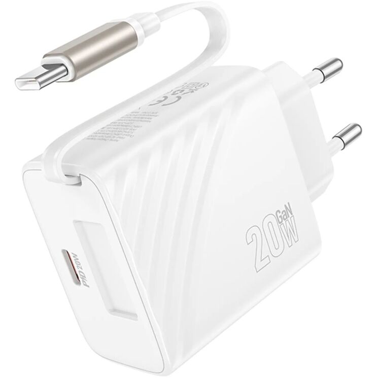 Мережевий зарядний пристрій Hoco N57 PD20W (Type-C) + кабель Type-C - White: фото 4 з 7