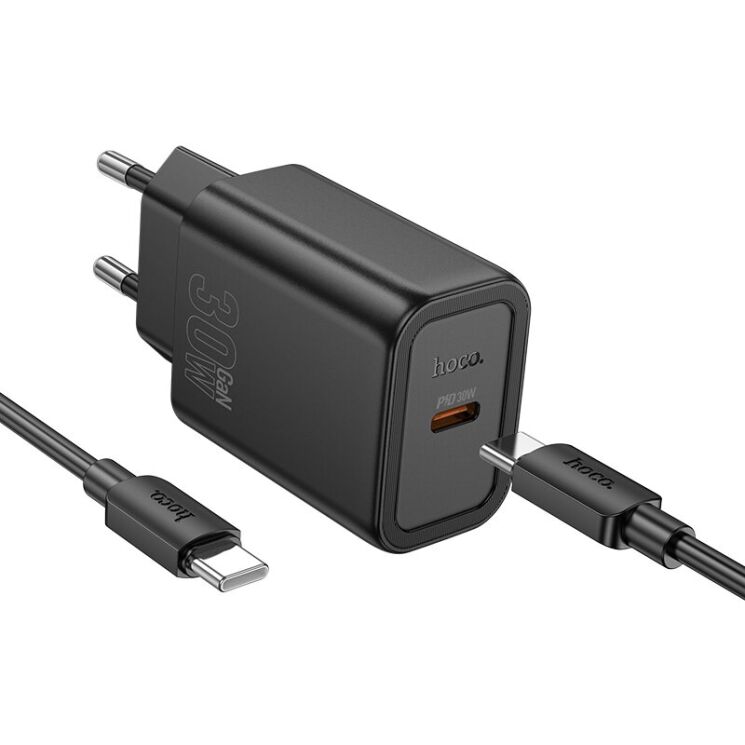 Сетевое зарядное устройство Hoco N62 PD30W (Type-C) + кабель Type-C to Type-C - Black: фото 2 из 6