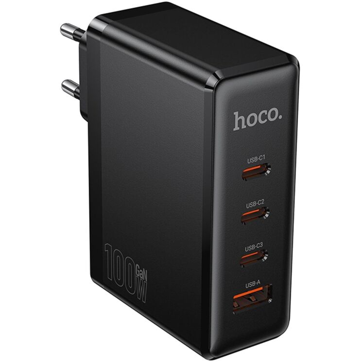 Мережевий зарядний пристрій Hoco N85 GaN 100W (3Type-C + USB) - Black: фото 1 з 9