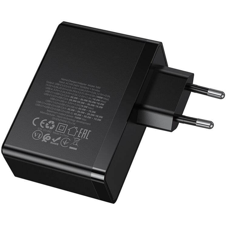 Мережевий зарядний пристрій Hoco N85 GaN 100W (3Type-C + USB) - Black: фото 5 з 9
