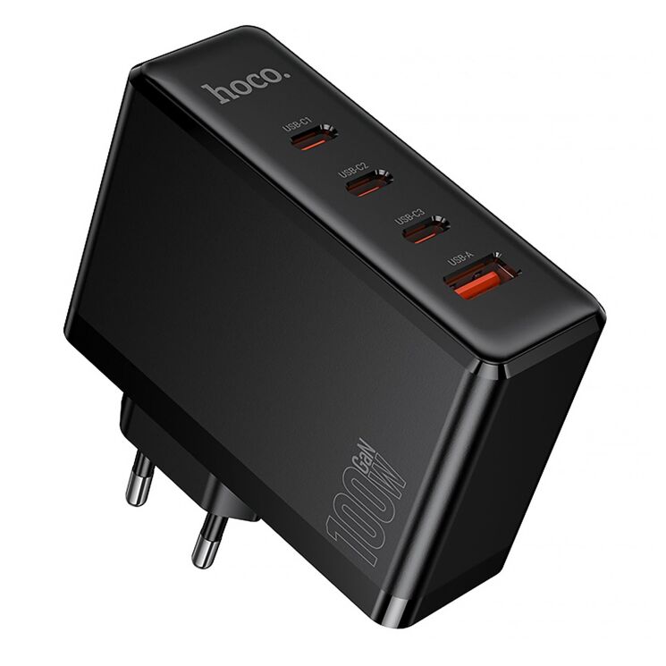 Мережевий зарядний пристрій Hoco N85 GaN 100W (3Type-C + USB) - Black: фото 2 з 9