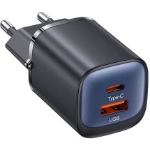 Сетевое зарядное устройство USAMS US-CC254 GaN 30W (USB + Type-C) - Black: фото 1 из 17