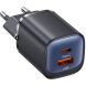 Сетевое зарядное устройство USAMS US-CC254 GaN 30W (USB + Type-C) - Black (960220B). Фото 1 из 17
