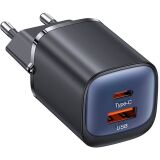 Сетевое зарядное устройство USAMS US-CC254 GaN 30W (USB + Type-C) - Black: фото 1 из 17