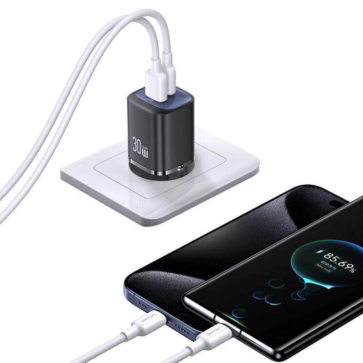 Сетевое зарядное устройство USAMS US-CC254 GaN 30W (USB + Type-C) - Black: фото 5 из 17