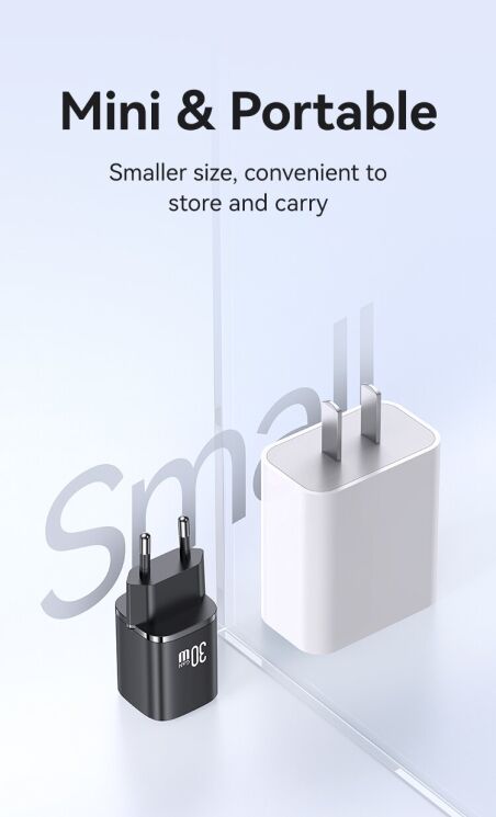 Сетевое зарядное устройство USAMS US-CC254 GaN 30W (USB + Type-C) - Black: фото 7 из 17