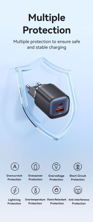 Сетевое зарядное устройство USAMS US-CC254 GaN 30W (USB + Type-C) - Black: фото 15 из 17