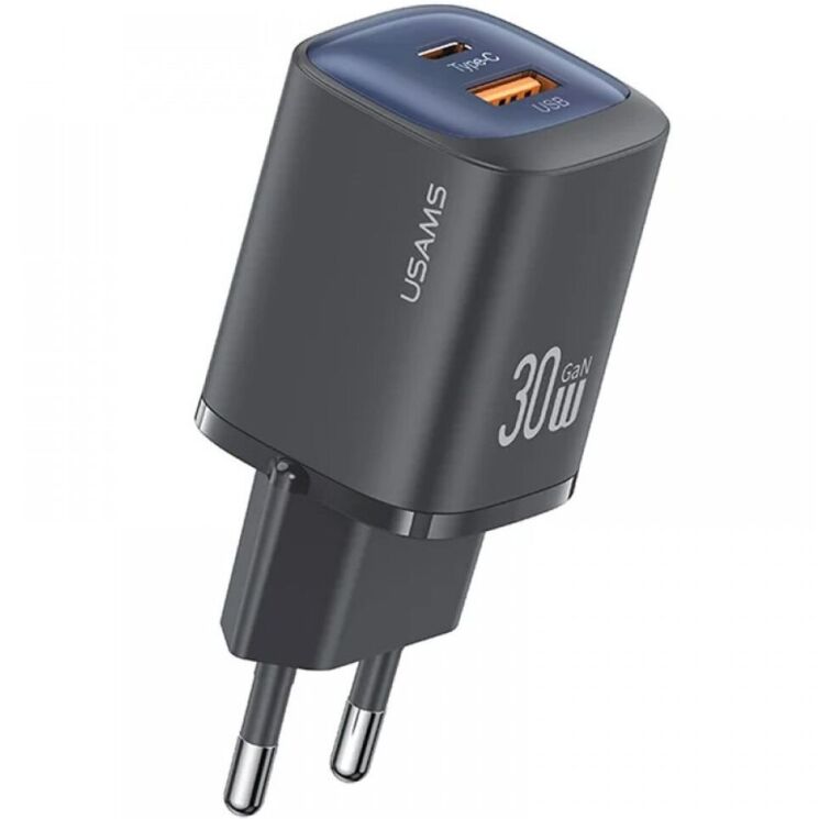 Сетевое зарядное устройство USAMS US-CC254 GaN 30W (USB + Type-C) - Black: фото 2 из 17