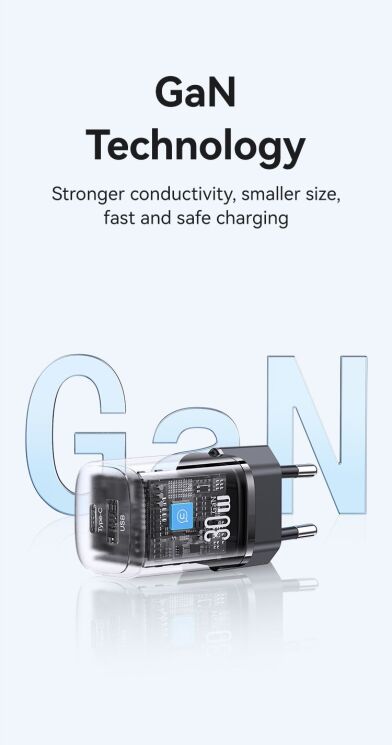 Сетевое зарядное устройство USAMS US-CC254 GaN 30W (USB + Type-C) - Black: фото 10 из 17