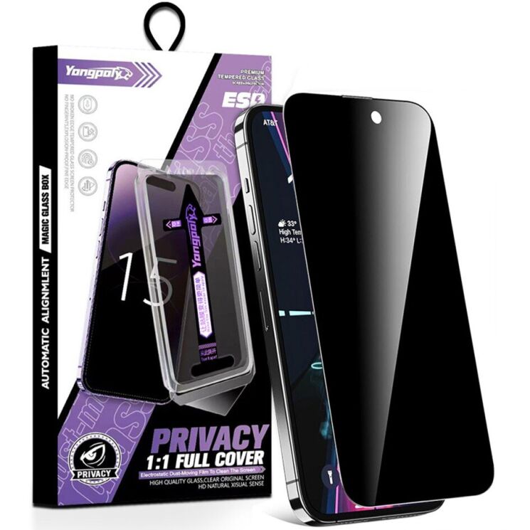 Захисне скло YONGPOLY Privacy для Apple iPhone 17 Pro Max - Black: фото 1 з 9