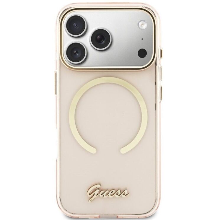 Защитный чехол Guess IML Script Metal MagSafe для iPhone 17 Pro Max (GUHMP17X5HTCSMSP) - Pink: фото 2 из 9