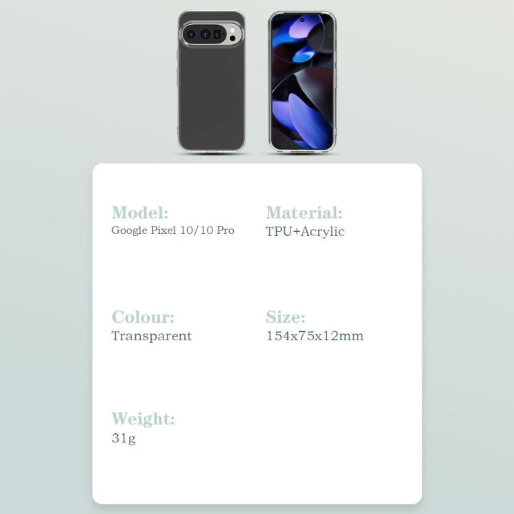 Захисний чохол LEREACH TOC Crystal Series для Google Pixel 10 / 10 Pro - Transparent: фото 17 з 17