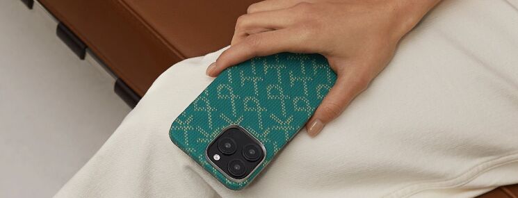 Защитный чехол Pitaka Tactile Woven Case Monogram для Apple iPhone 16 Pro Max (KI1603PTKP) - Dark Blue: фото 3 из 12