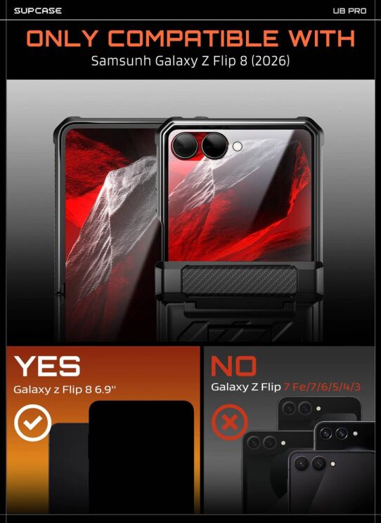 Защитный чехол Supcase Unicorn Beetle Pro Rugged Case with Belt Clip для Samsung Galaxy Flip 8 (843439162280) - Black: фото 5 из 12