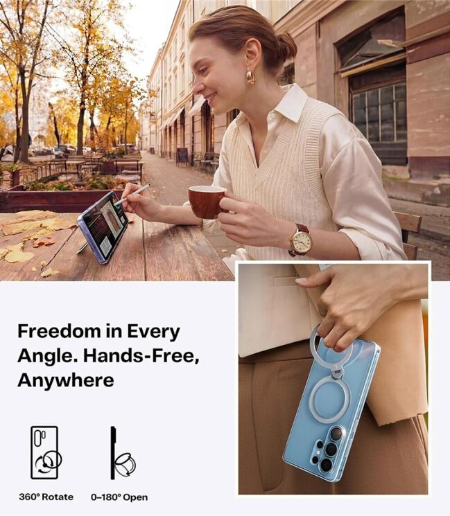 Захисний чохол TORRAS Ostand Q3 Spin (with MagSafe) для Samsung Galaxy S26 Ultra - Transparent: фото 17 з 17