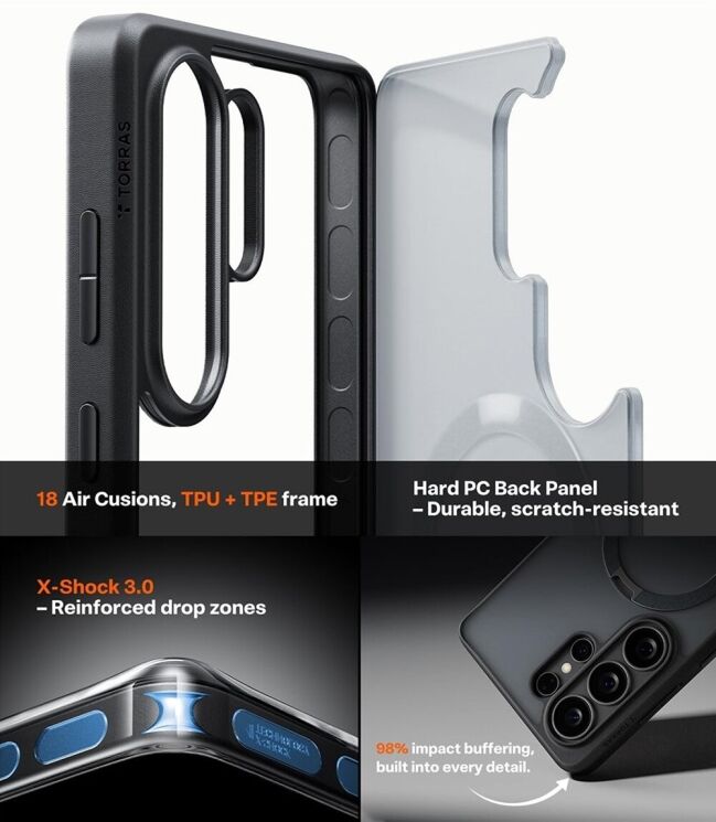 Захисний чохол TORRAS Ostand Q3 Spin (with MagSafe) для Samsung Galaxy S26 Ultra - Transparent: фото 16 з 17