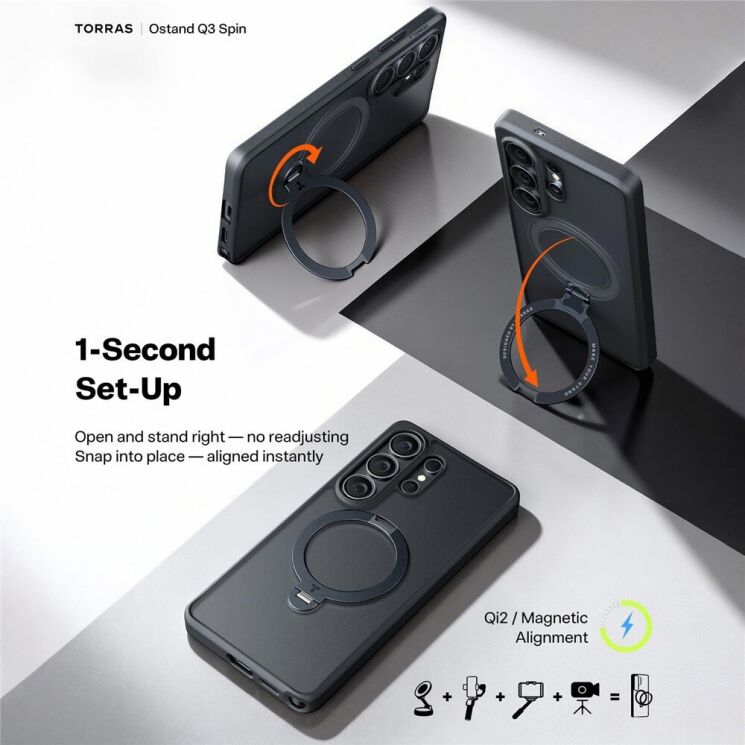 Захисний чохол TORRAS Ostand Q3 Spin (with MagSafe) для Samsung Galaxy S26 Ultra - Transparent: фото 4 з 17