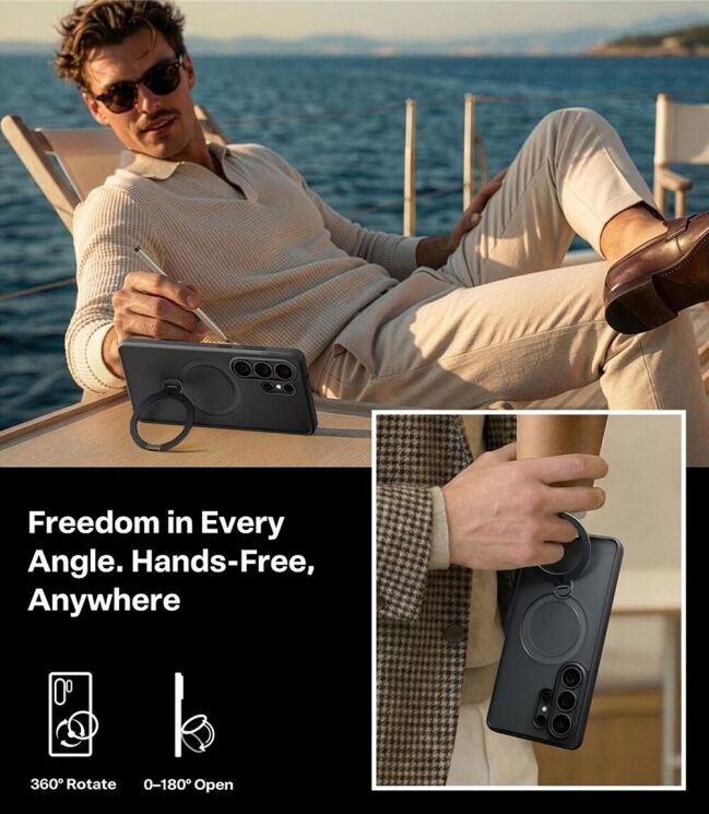 Захисний чохол TORRAS Ostand Q3 Spin (with MagSafe) для Samsung Galaxy S26 Ultra - Transparent: фото 14 з 17