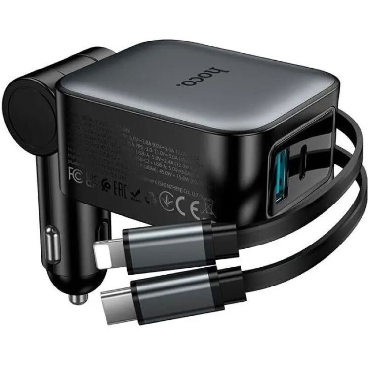 Автомобильное зарядное устройство Hoco Z67A Triunfar PD60W (USB + Type-C) + кабель Type-C to Lightning - Black (923416B) Автомобильное зарядное устройство Hoco Z67A Triunfar PD60W (USB + Type-C) + кабель Type-C to Lightning - Black: фото 5 из 16