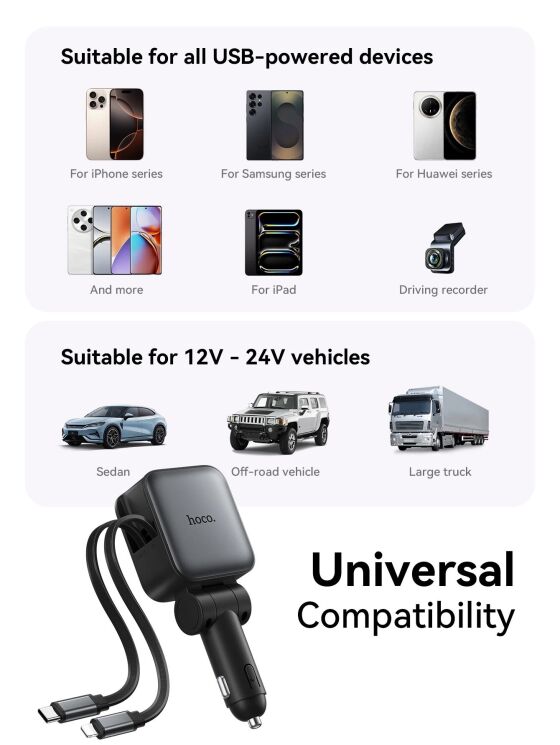Автомобильное зарядное устройство Hoco Z67A Triunfar PD60W (USB + Type-C) + кабель Type-C to Lightning - Black (923416B) Автомобильное зарядное устройство Hoco Z67A Triunfar PD60W (USB + Type-C) + кабель Type-C to Lightning - Black: фото 14 из 16