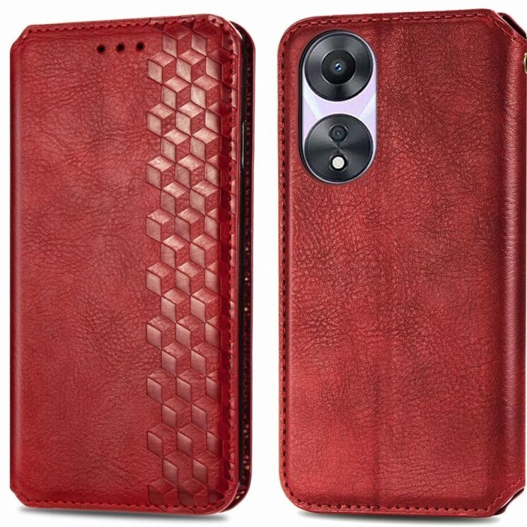 Чохол Deexe Rhombus Wallet для OPPO A78 - Red: фото 1 з 10