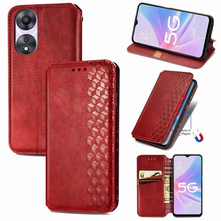 Чохол Deexe Rhombus Wallet для OPPO A78 - Red: фото 4 з 10
