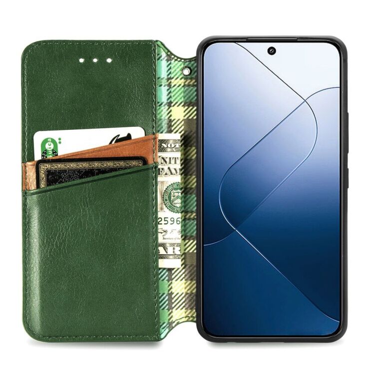 Чехол Deexe Rhombus Wallet для Xiaomi 14T - Green: фото 2 из 6