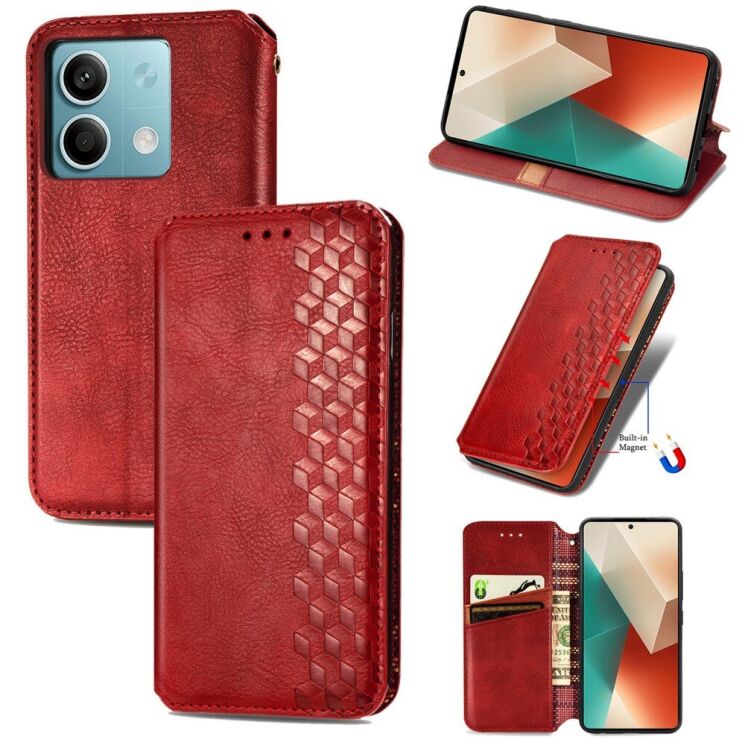 Чехол Deexe Rhombus Wallet для Xiaomi Redmi Note 13 5G - Red: фото 4 из 10