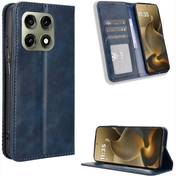 Чохол-книжка Deexe Retro Style для Motorola Edge 70 Pro - Blue: фото 2 з 19