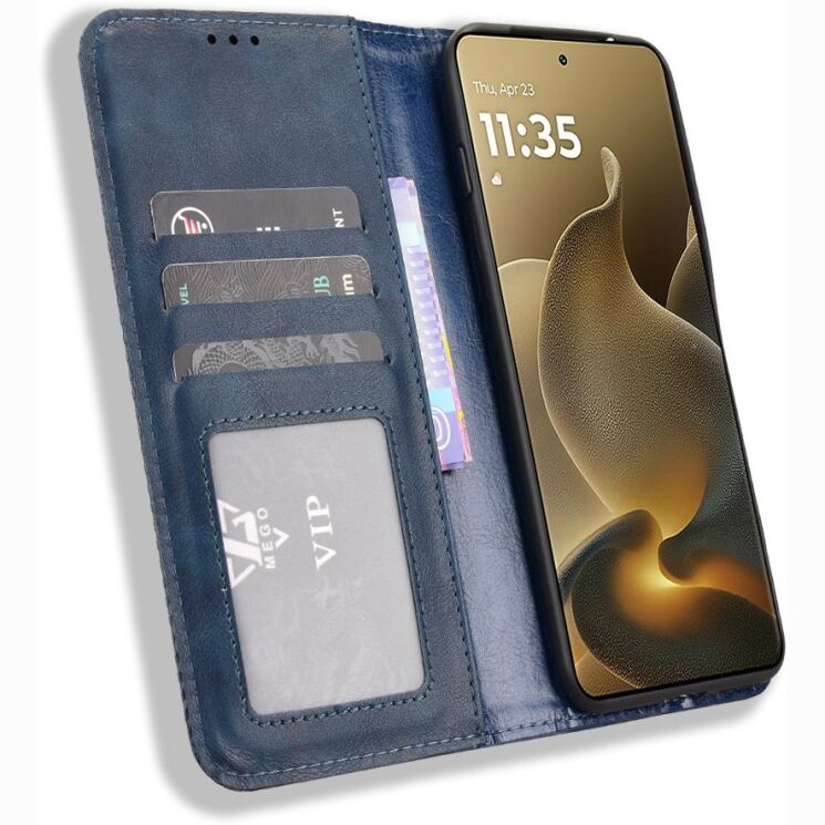 Чохол-книжка Deexe Retro Style для Motorola Edge 70 Pro - Blue: фото 6 з 19